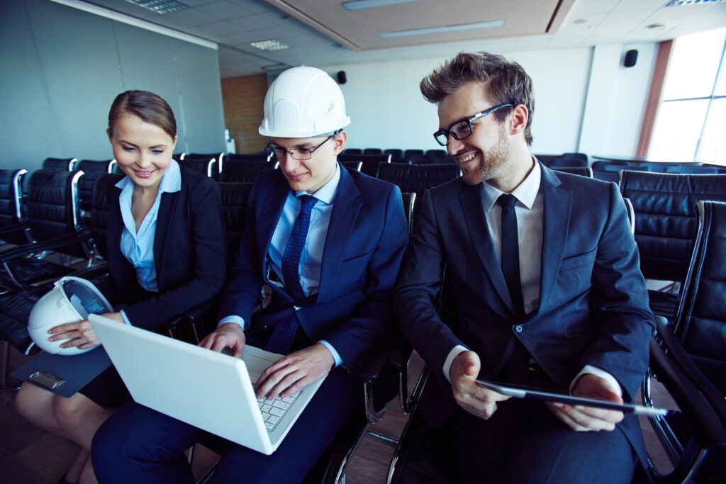 manager reviewing report conference room